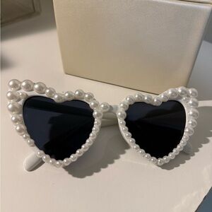 Heart-Shaped Sunglasses with Pearl Accents